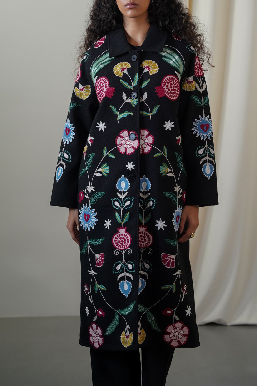 BLACK BOUTIQUE EMBROIDERED LONG COAT