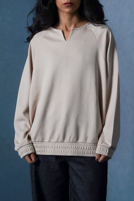 BEIGE V-NOTCH PULLOVER