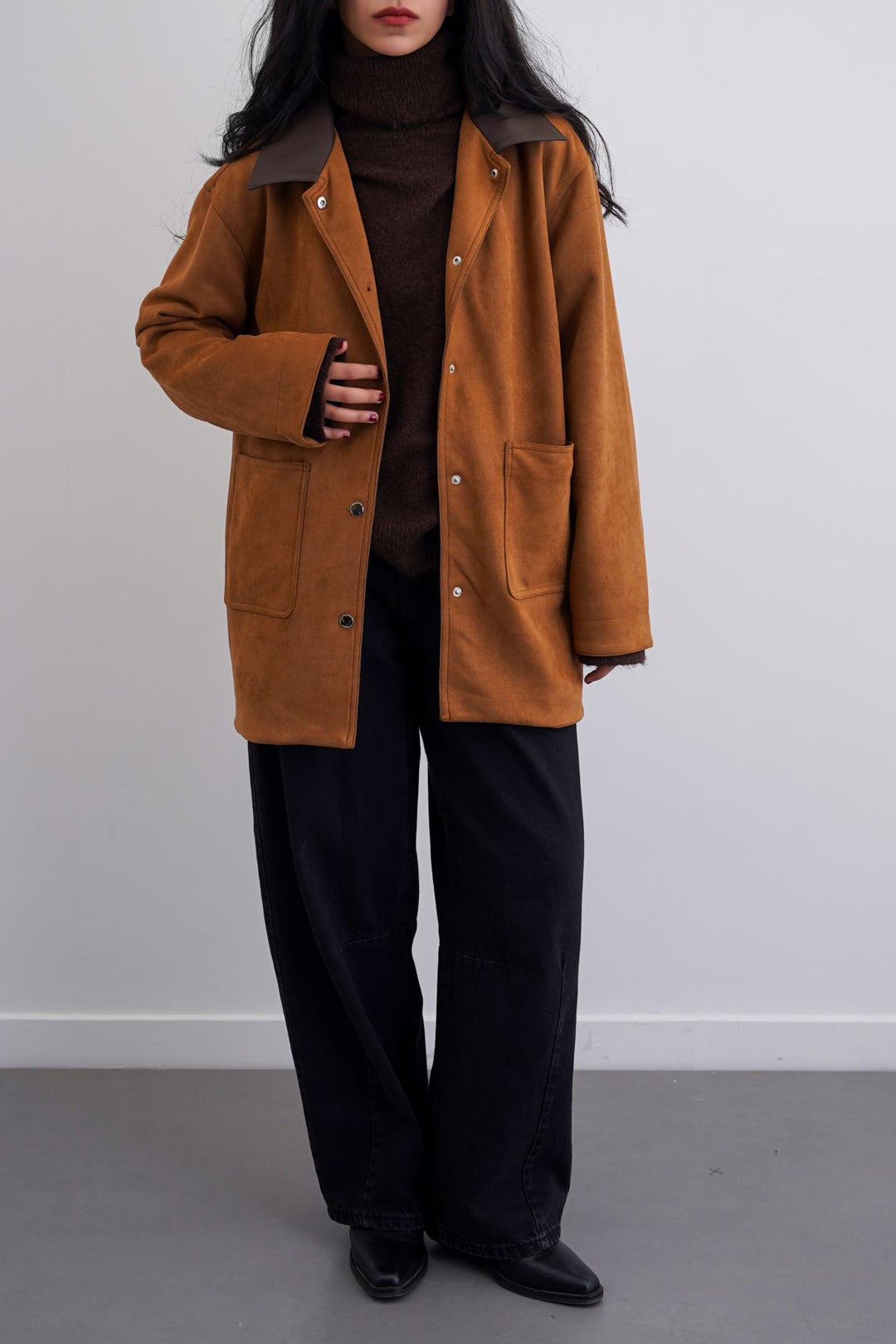 CAMEL SUEDE JACKET WITH COLLAR