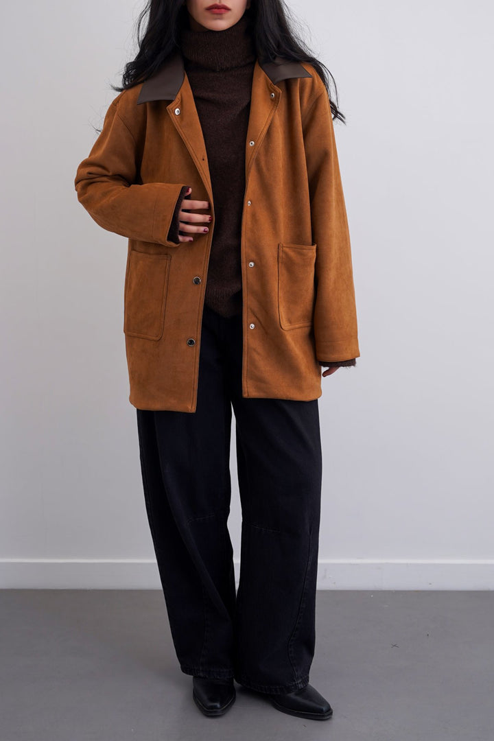 CAMEL SUEDE JACKET WITH COLLAR