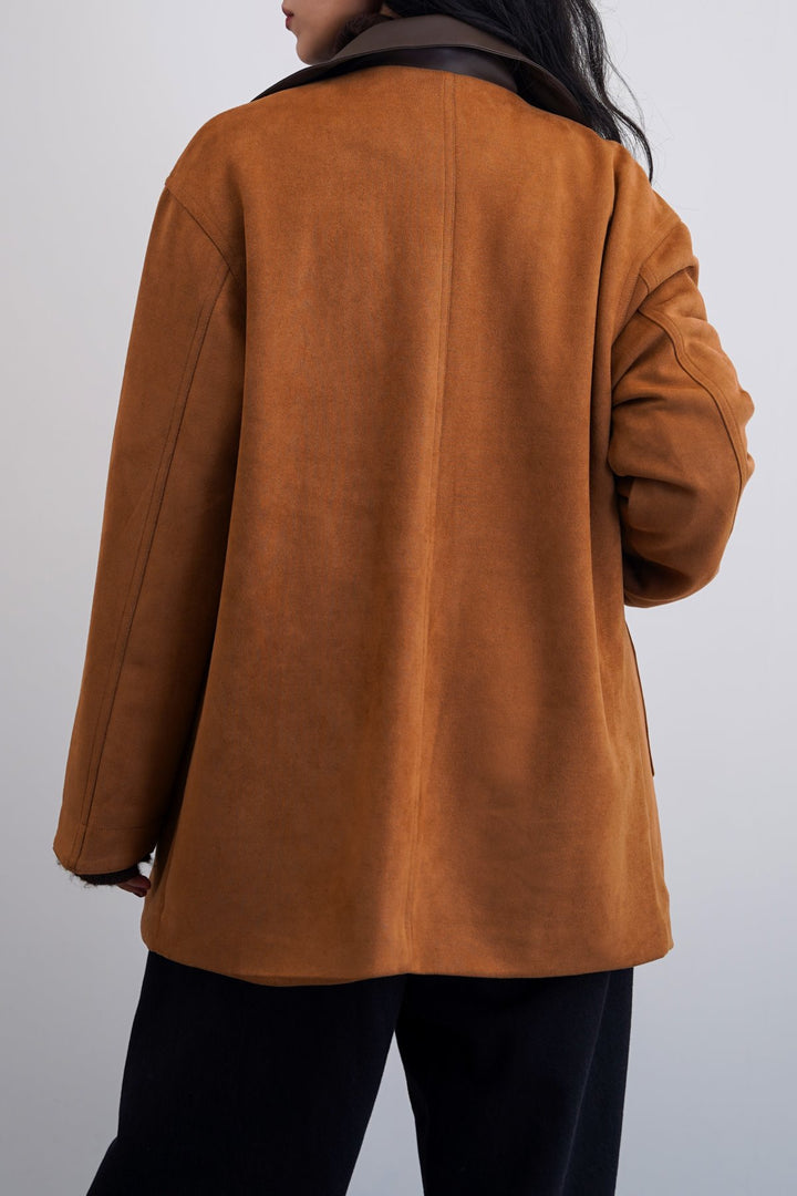 CAMEL SUEDE JACKET WITH COLLAR