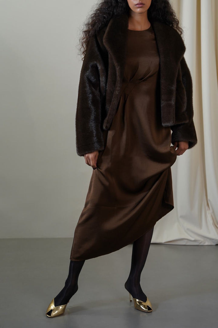 COFFEE SHORT WRAP FUR JACKET