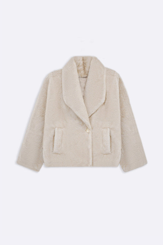 OFF WHITE SHORT WRAP FUR JACKET