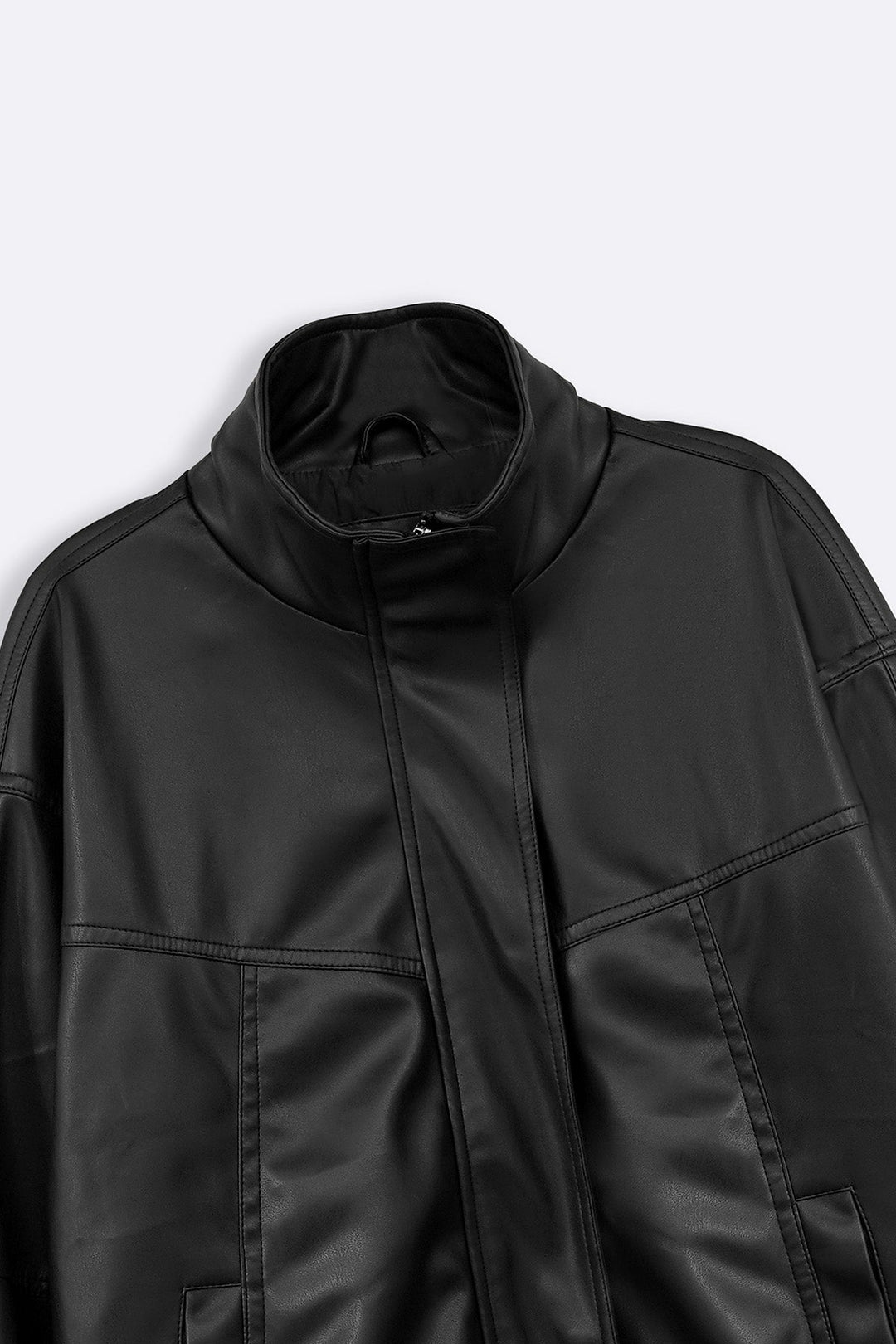 BLACK VEGAN LEATHER BOMBER JACKET