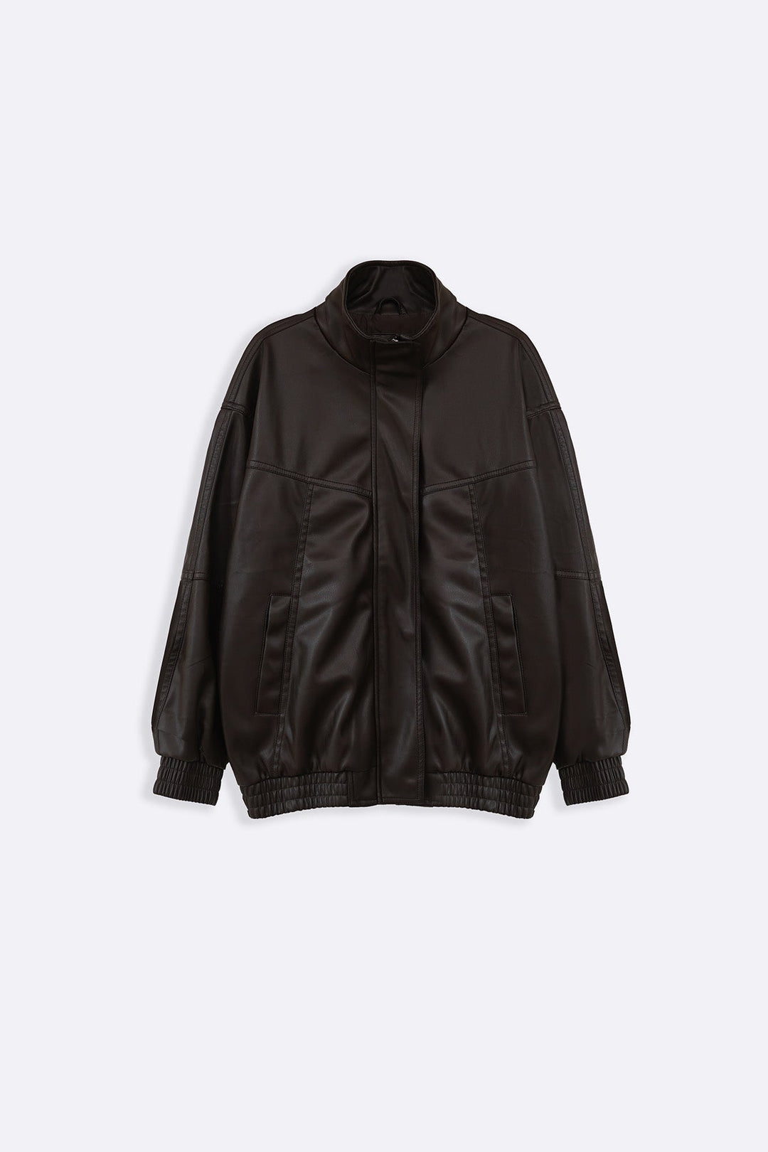 BROWN VEGAN LEATHER BOMBER JACKET