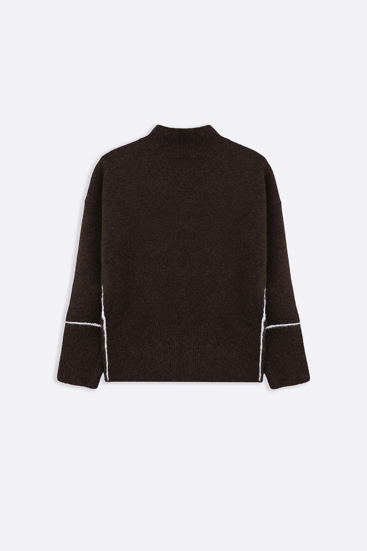 BROWN LINEA MOCKNECK SWEATER