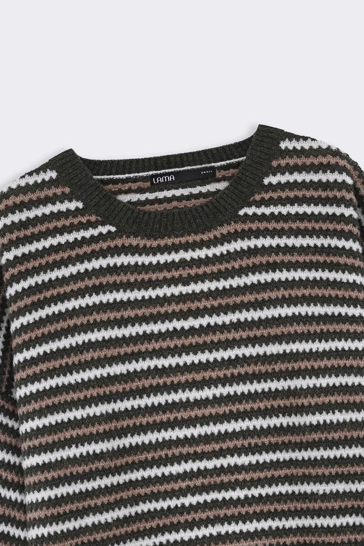 GREEN PINSTRIPE WEAVE SWEATER