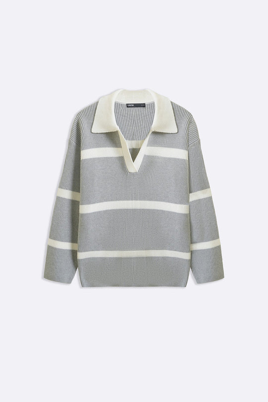 GREY POLO KNIT PULLOVER