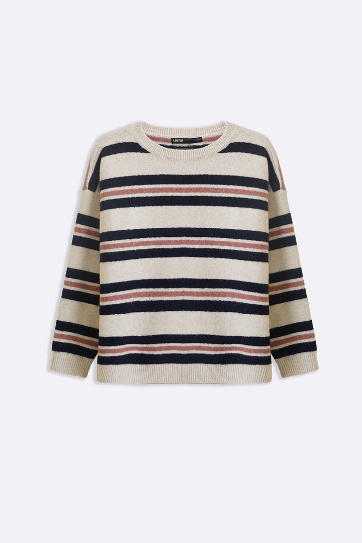 WHITE NAVY CAMPUS STRIPE SWEATER