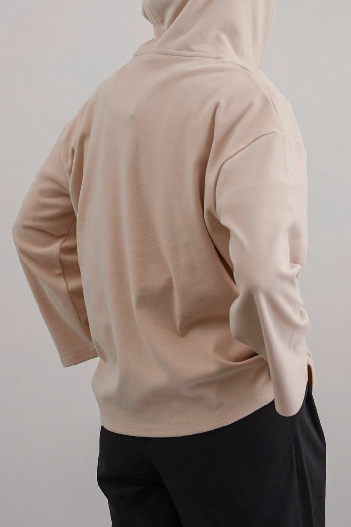 BEIGE SOFT FLEECE PATCH HOODIE