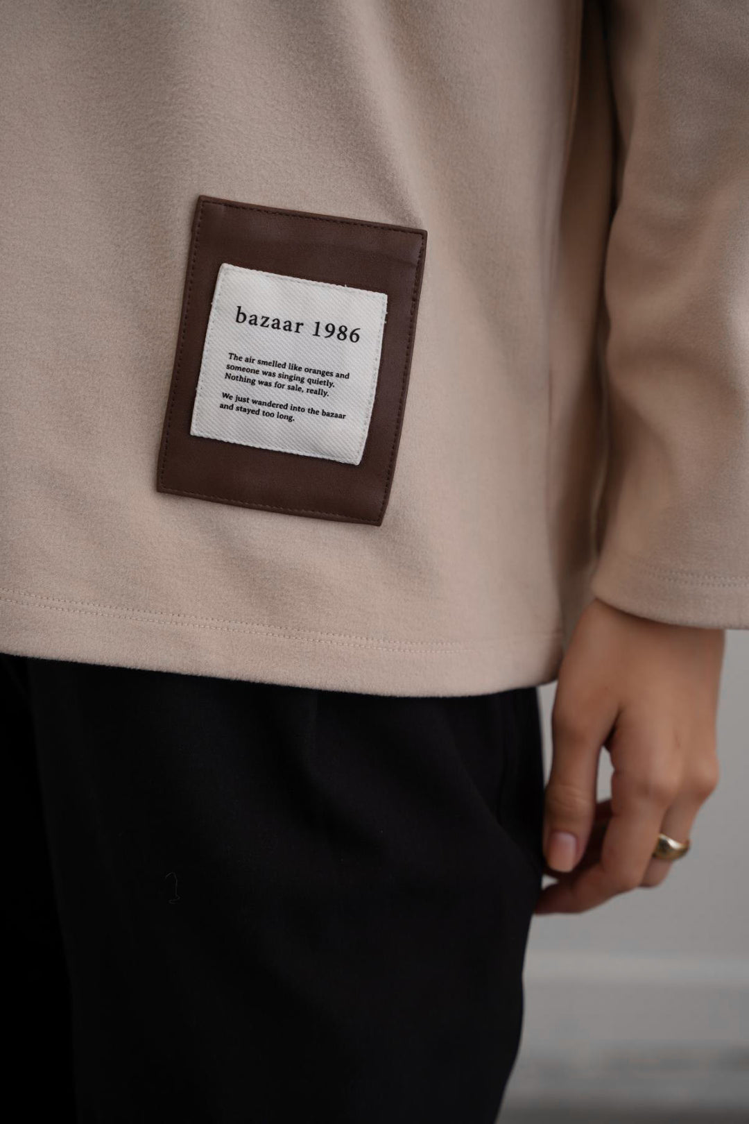 BEIGE SOFT FLEECE PATCH HOODIE