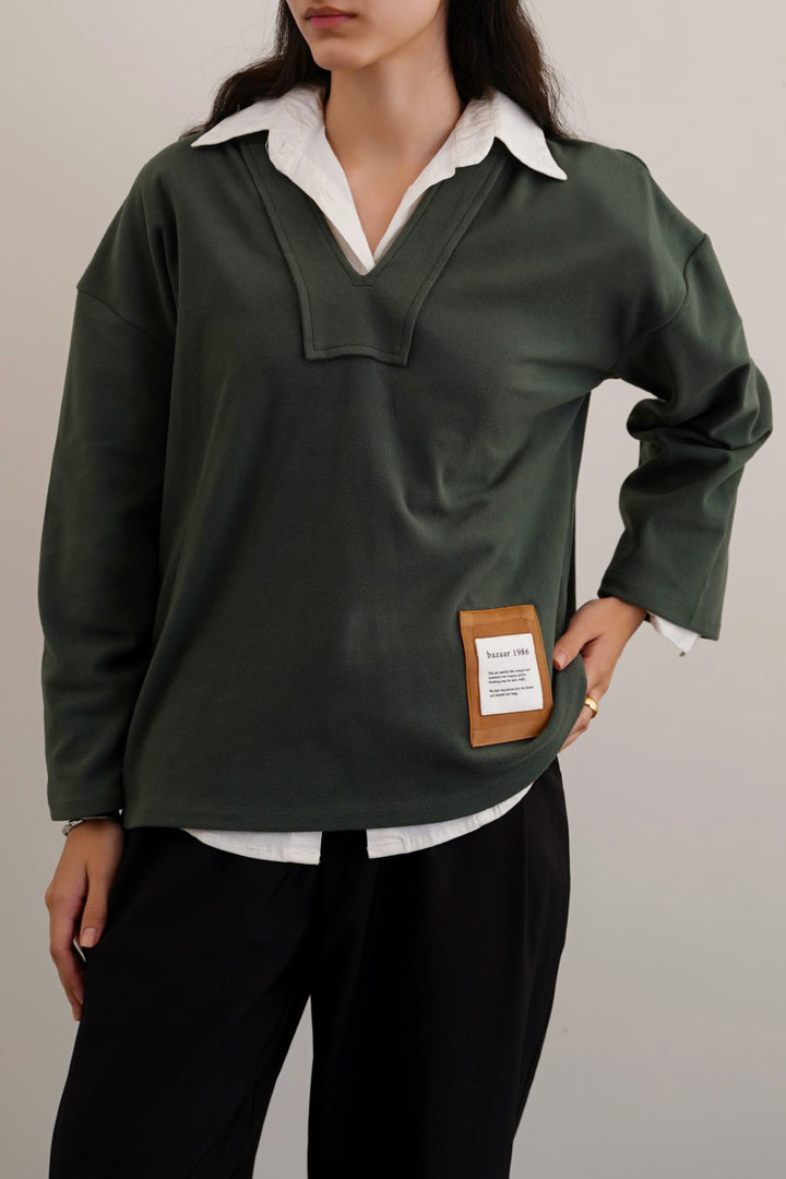 GREEN SOFT FLEECE PATCH HOODIE