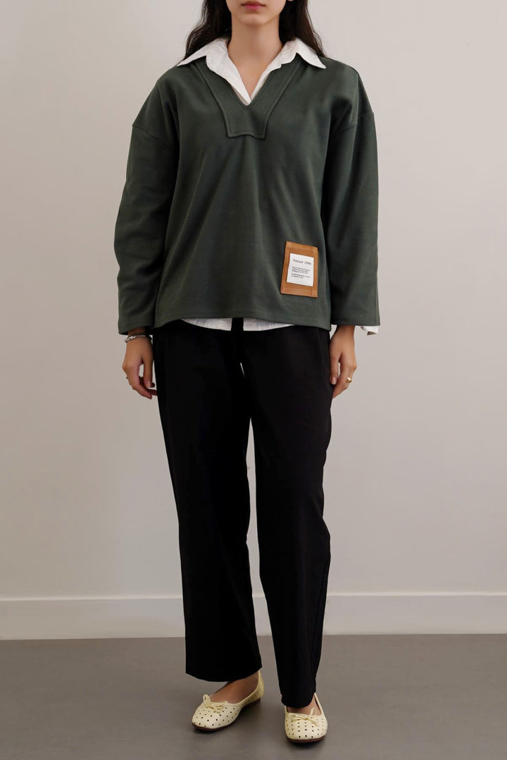 GREEN SOFT FLEECE PATCH HOODIE