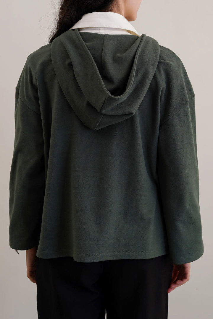 GREEN SOFT FLEECE PATCH HOODIE