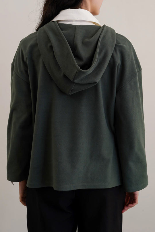 GREEN SOFT FLEECE PATCH HOODIE