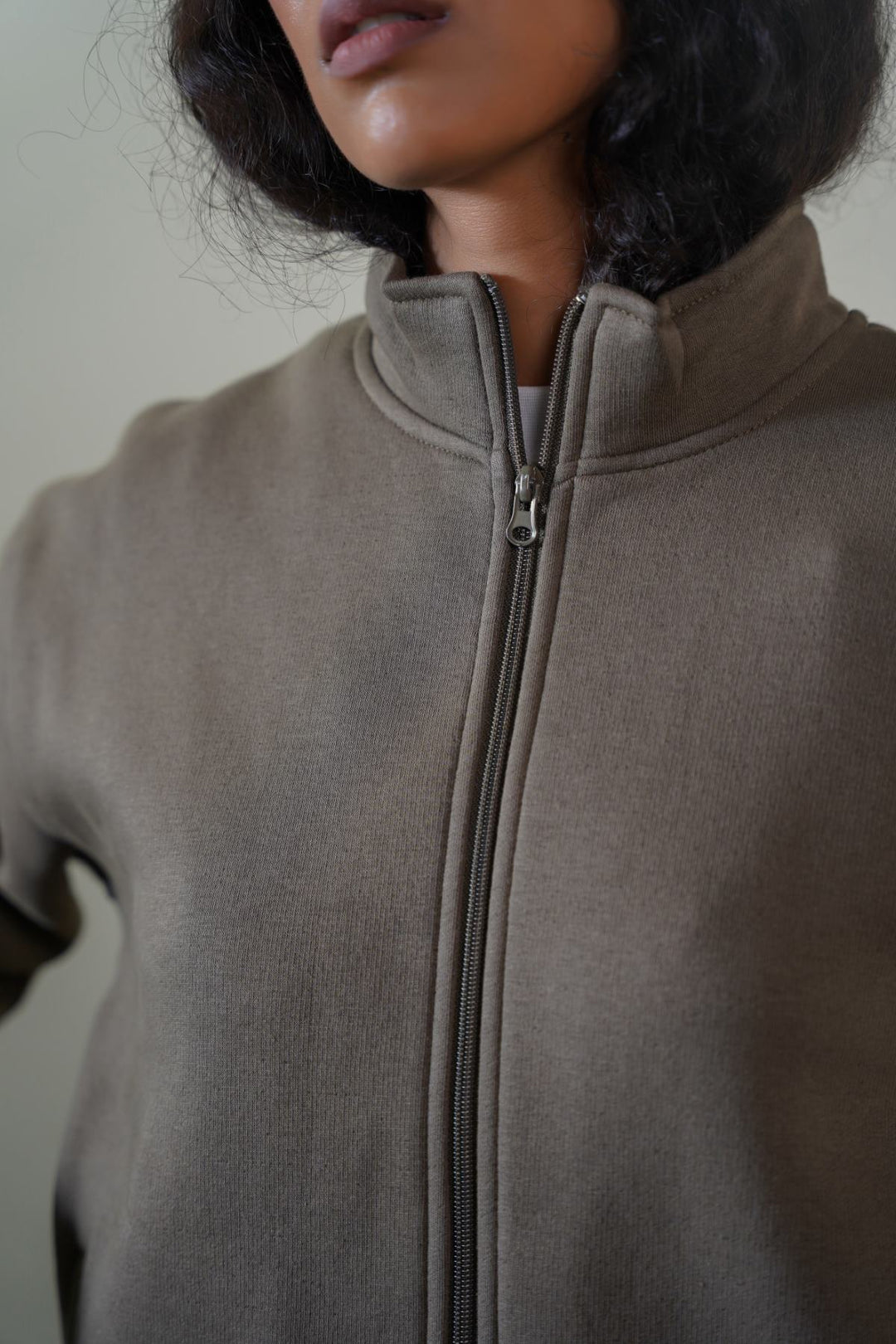 KHAKI FLEECE COCOON JACKET
