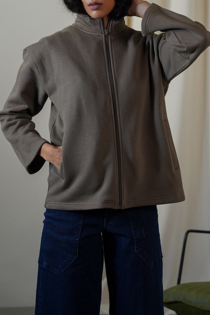 KHAKI FLEECE COCOON JACKET