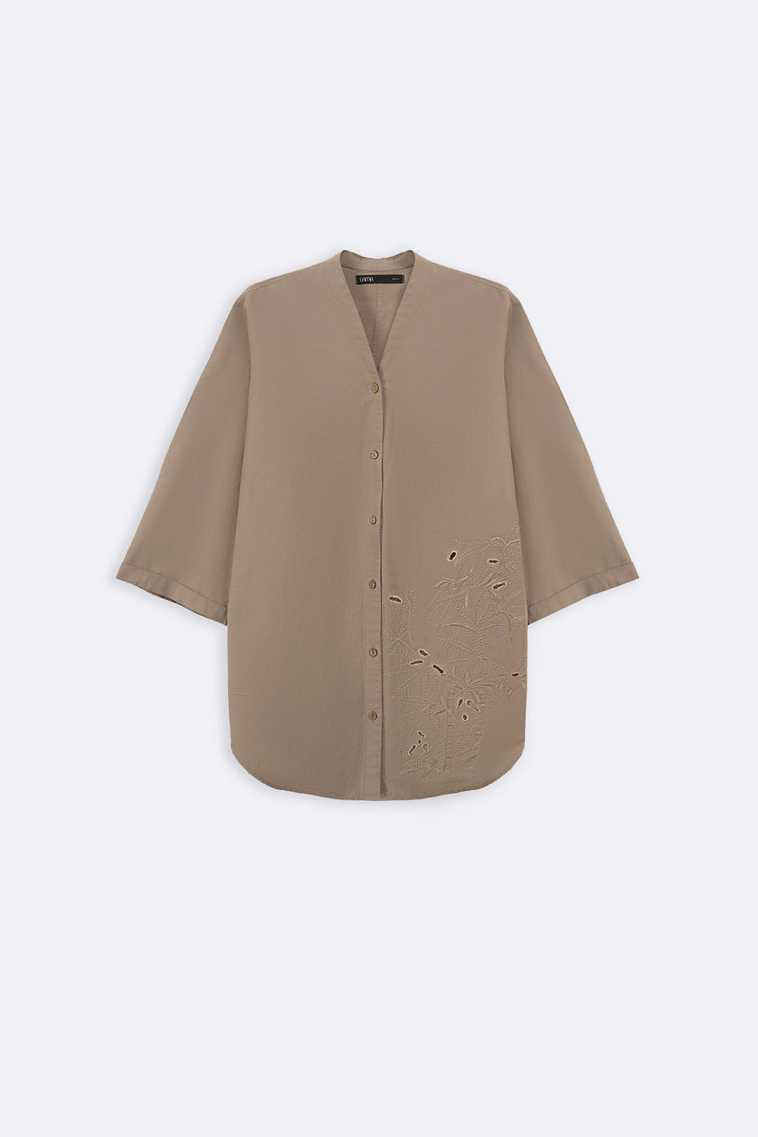 BEIGE BAMBOO LINEN BLEND SHIRT
