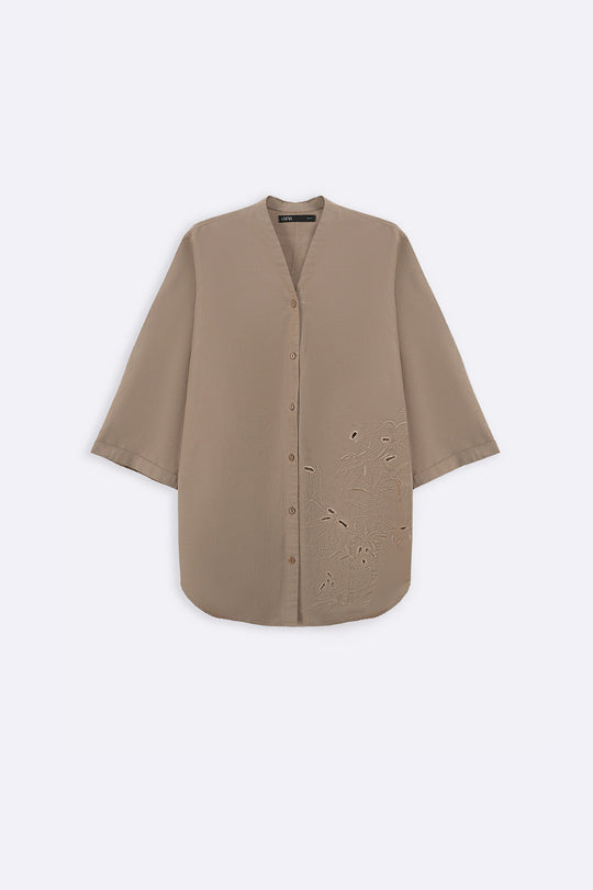 BEIGE BAMBOO LINEN BLEND SHIRT