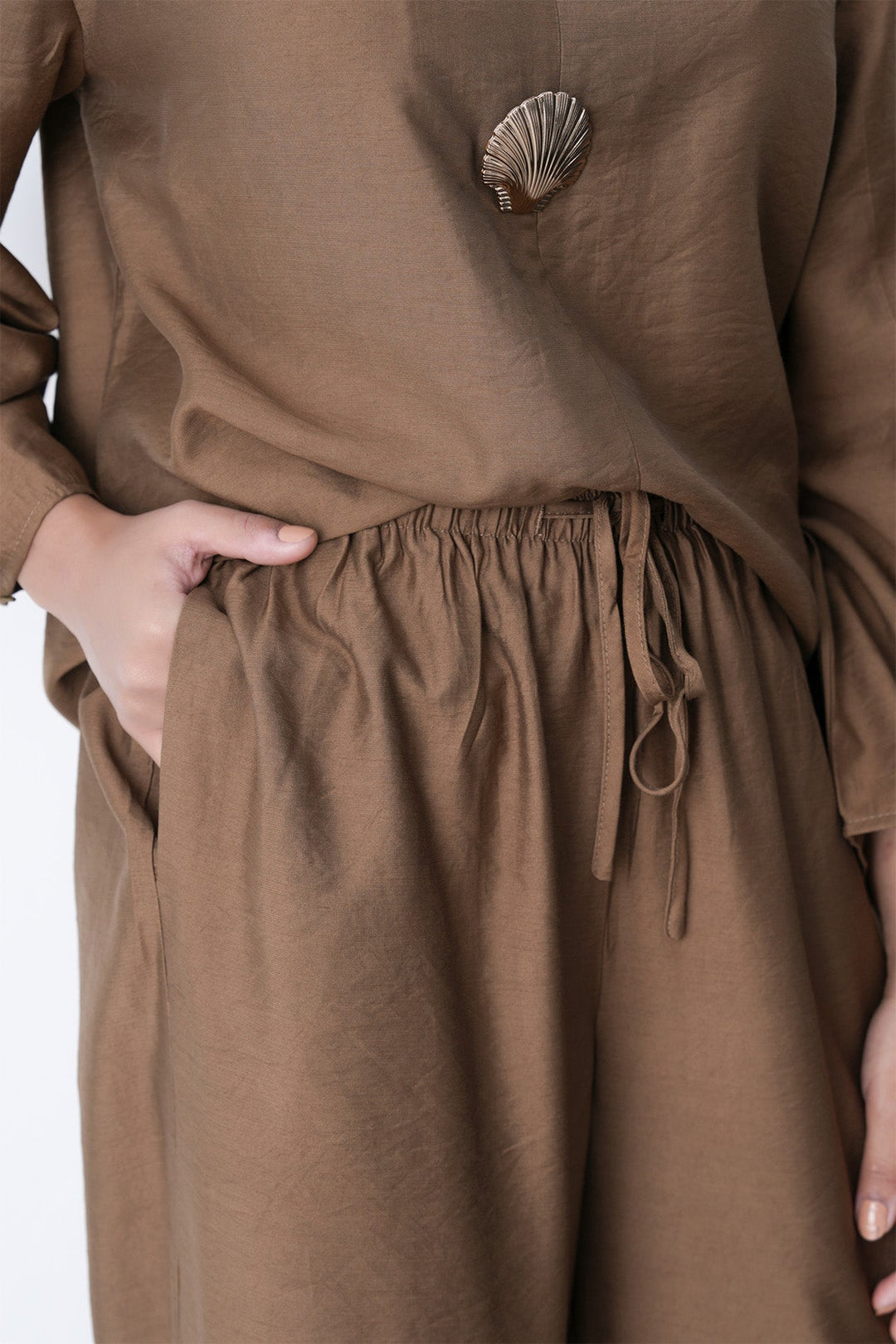 BROWN-FLOWY LONG PANTS
