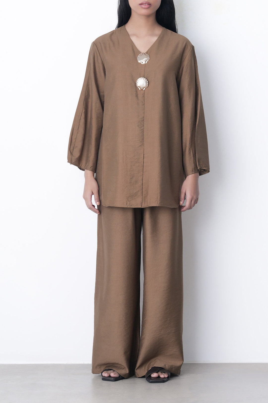 BROWN-FLOWY LONG PANTS