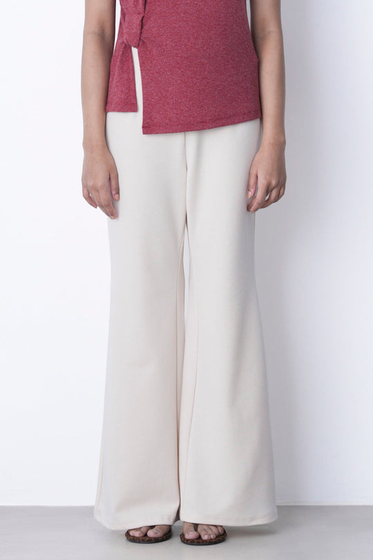 CREAM WIDE FLARE PANTS