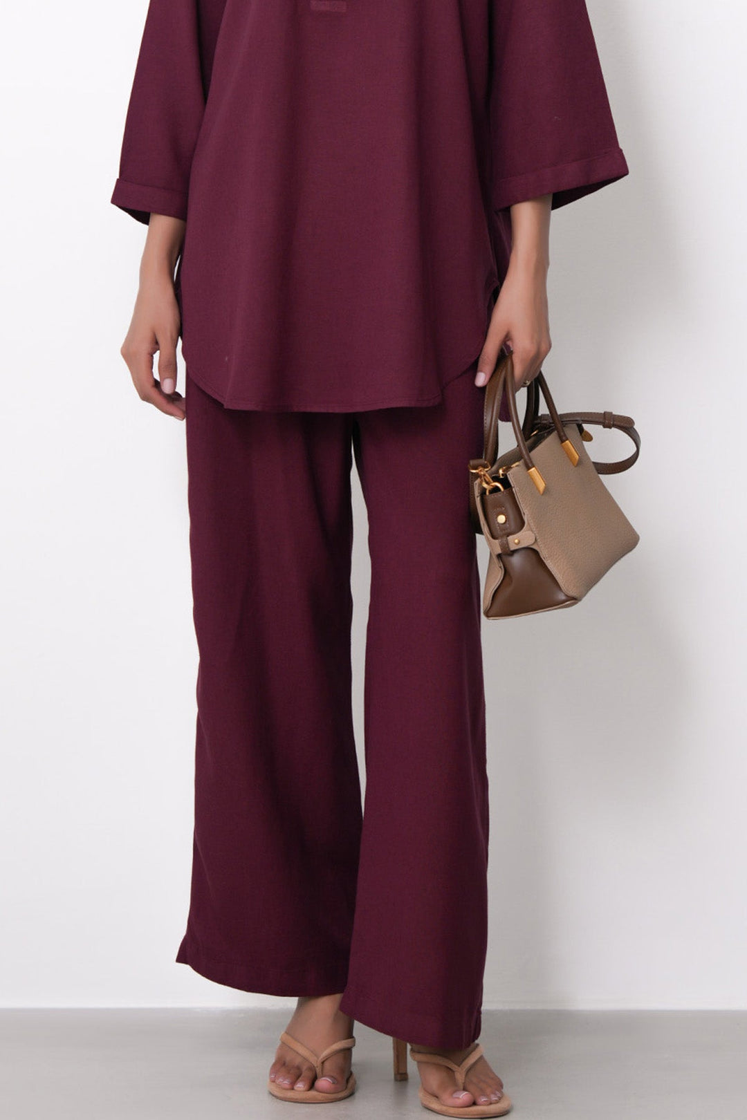 BURGUNDY-STRAIGHT WIDE PANTS