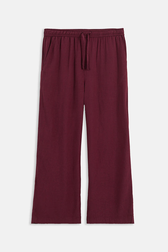 BURGUNDY-STRAIGHT WIDE PANTS