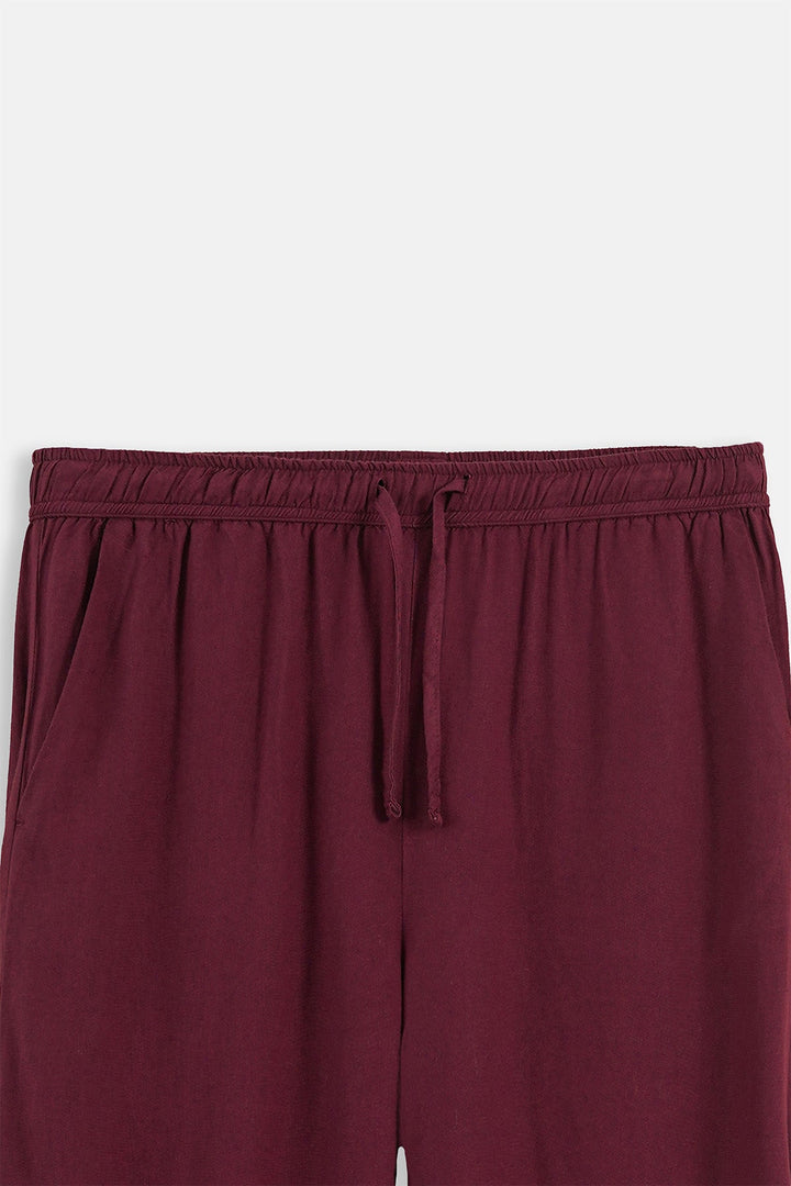 BURGUNDY-STRAIGHT WIDE PANTS