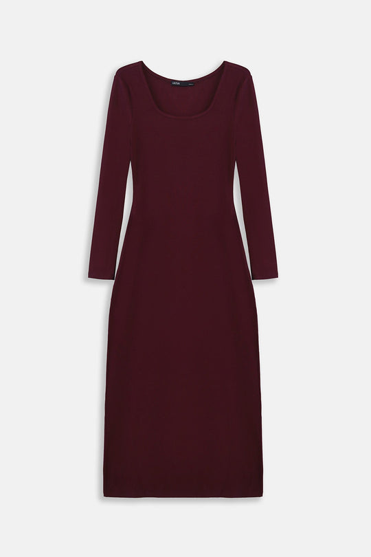 BURGUNDY-SCOOP NECK DRESS