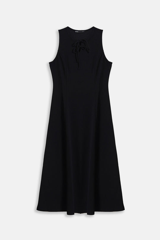 BLACK-FRONT TIE NECK DRESS