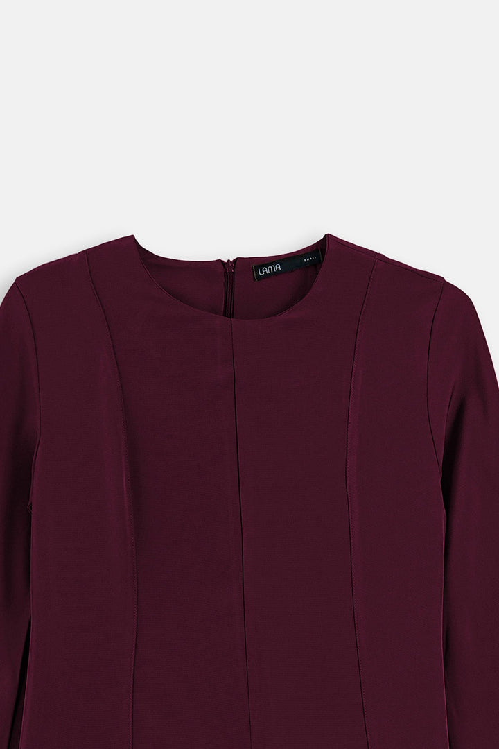 BURGUNDY SCULPT FLARE DRESS
