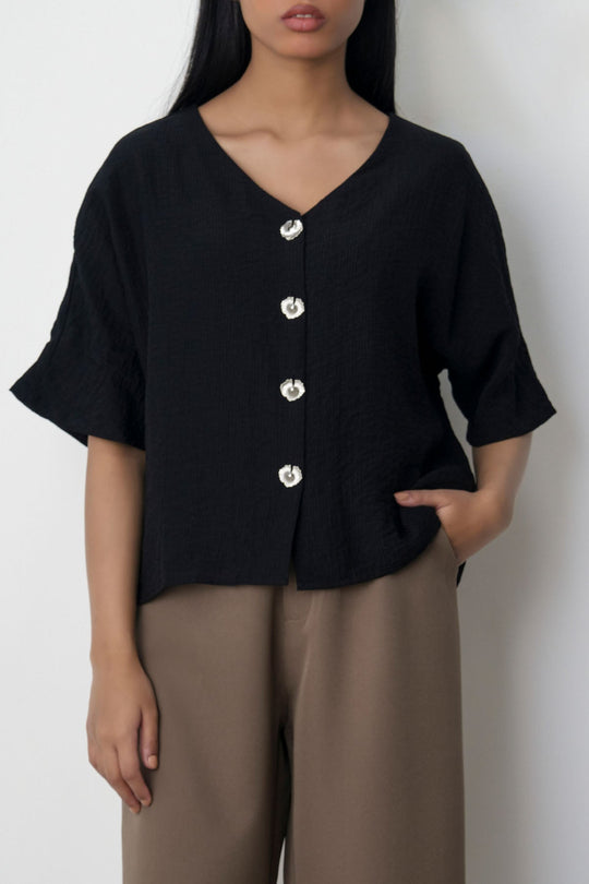 BLACK GINGKO TEXTURED BLOUSE