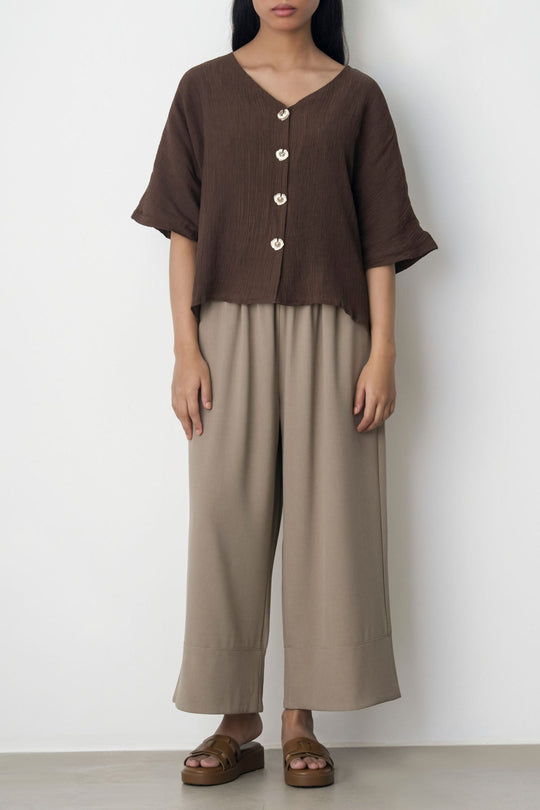 BROWN GINGKO TEXTURED BLOUSE