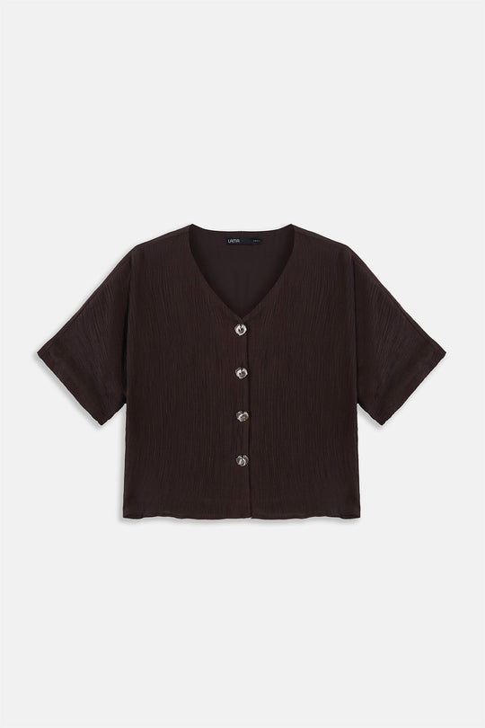 BROWN GINGKO TEXTURED BLOUSE