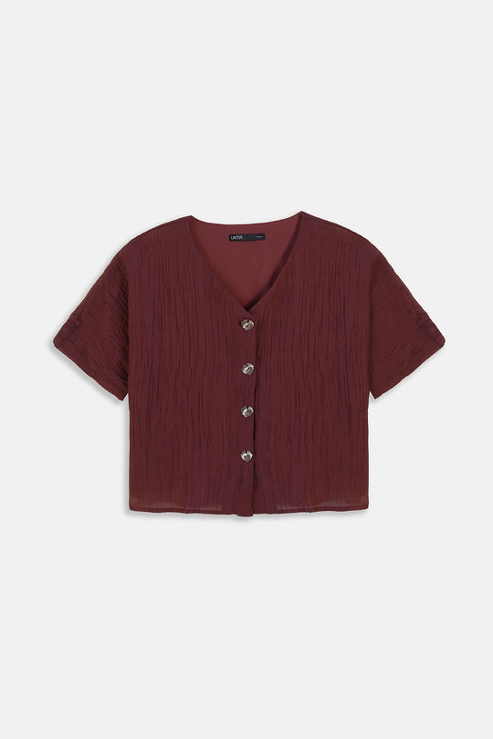 RUST GINGKO TEXTURED BLOUSE