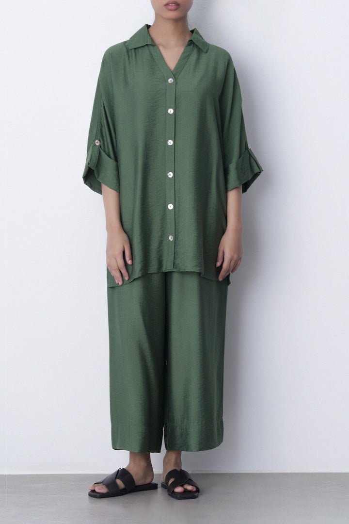 GREEN-SOFT TURN UP SHIRT