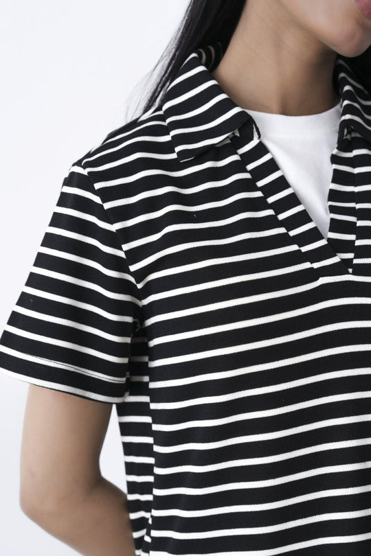 BLACK WHITE-YARN DYED HENLEY
