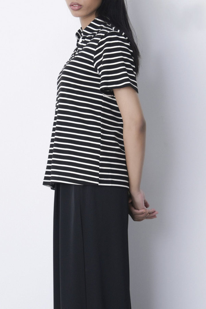 BLACK WHITE-YARN DYED HENLEY