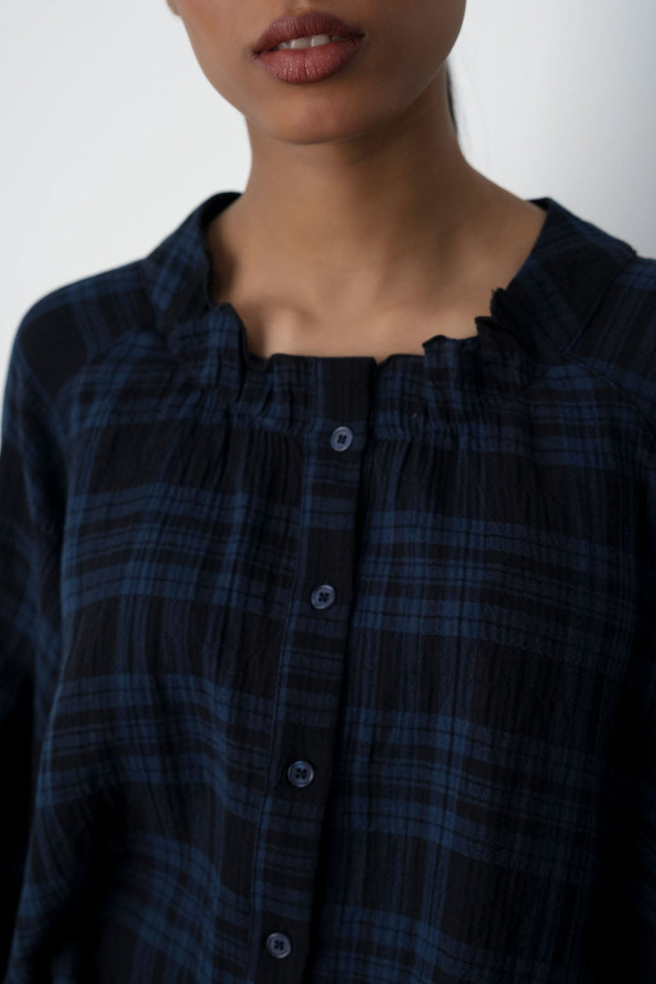 BLUE PLAID LOOSE BLOUSE