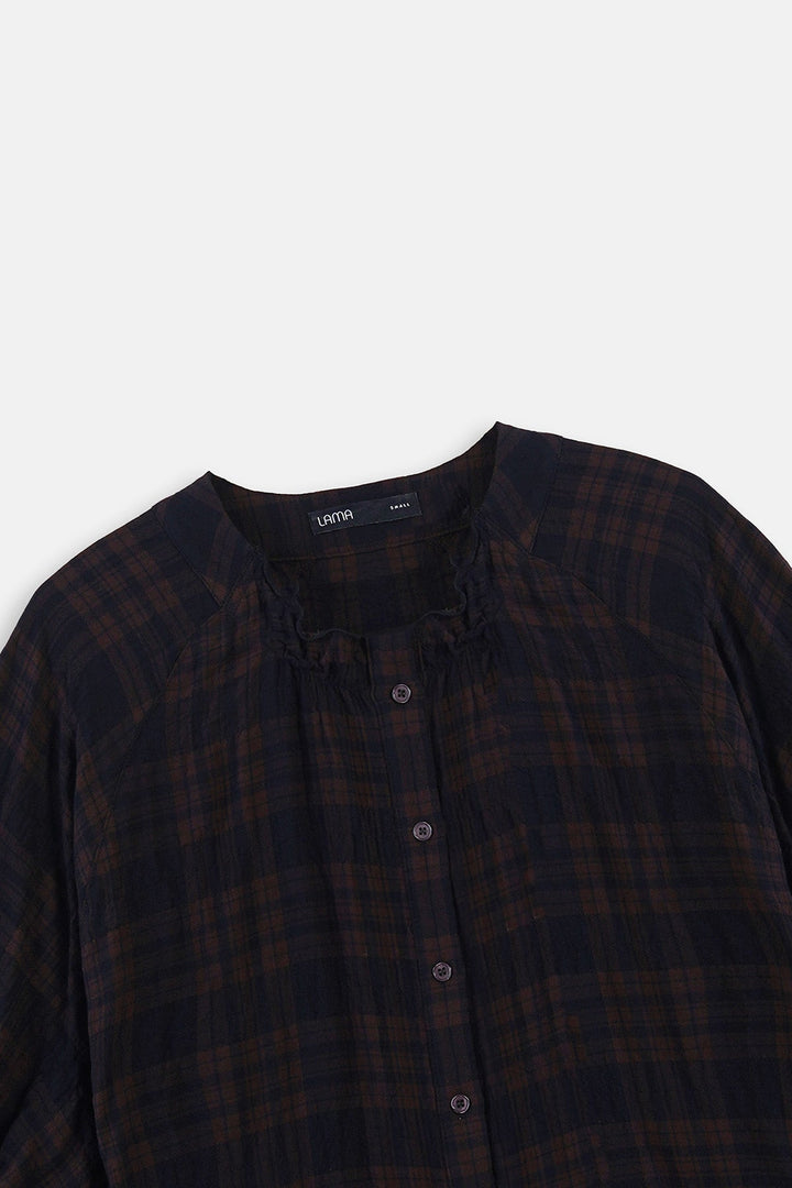 BROWN PLAID LOOSE BLOUSE