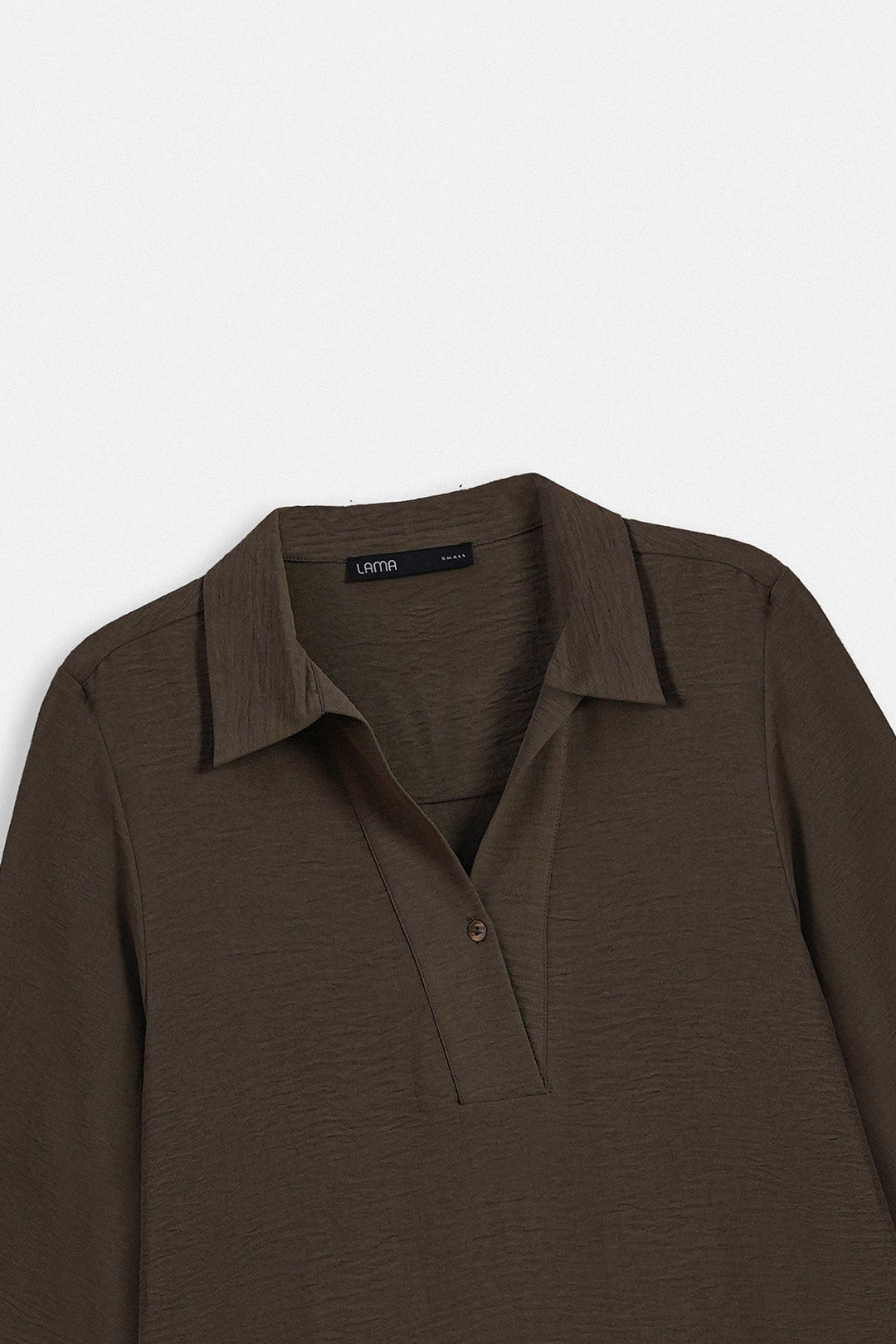 BROWN SLINKY HALF PLACKET BLOUSE