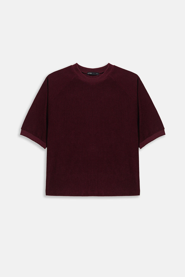 BURGUNDY CORDUROY STRETCHY SHIRT