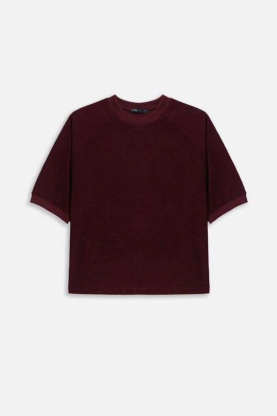 BURGUNDY CORDUROY STRETCHY SHIRT