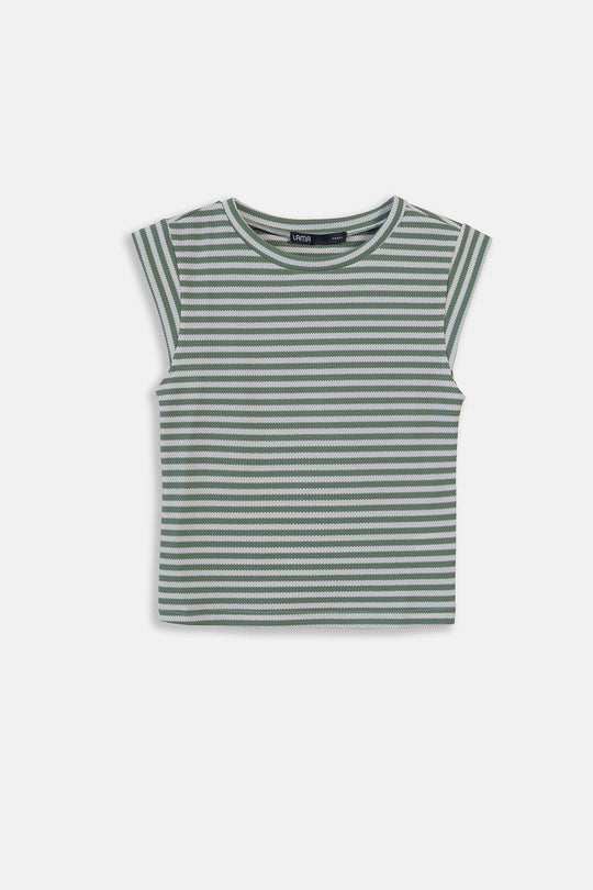 OLIVE WHITE-YARN DYED TEE
