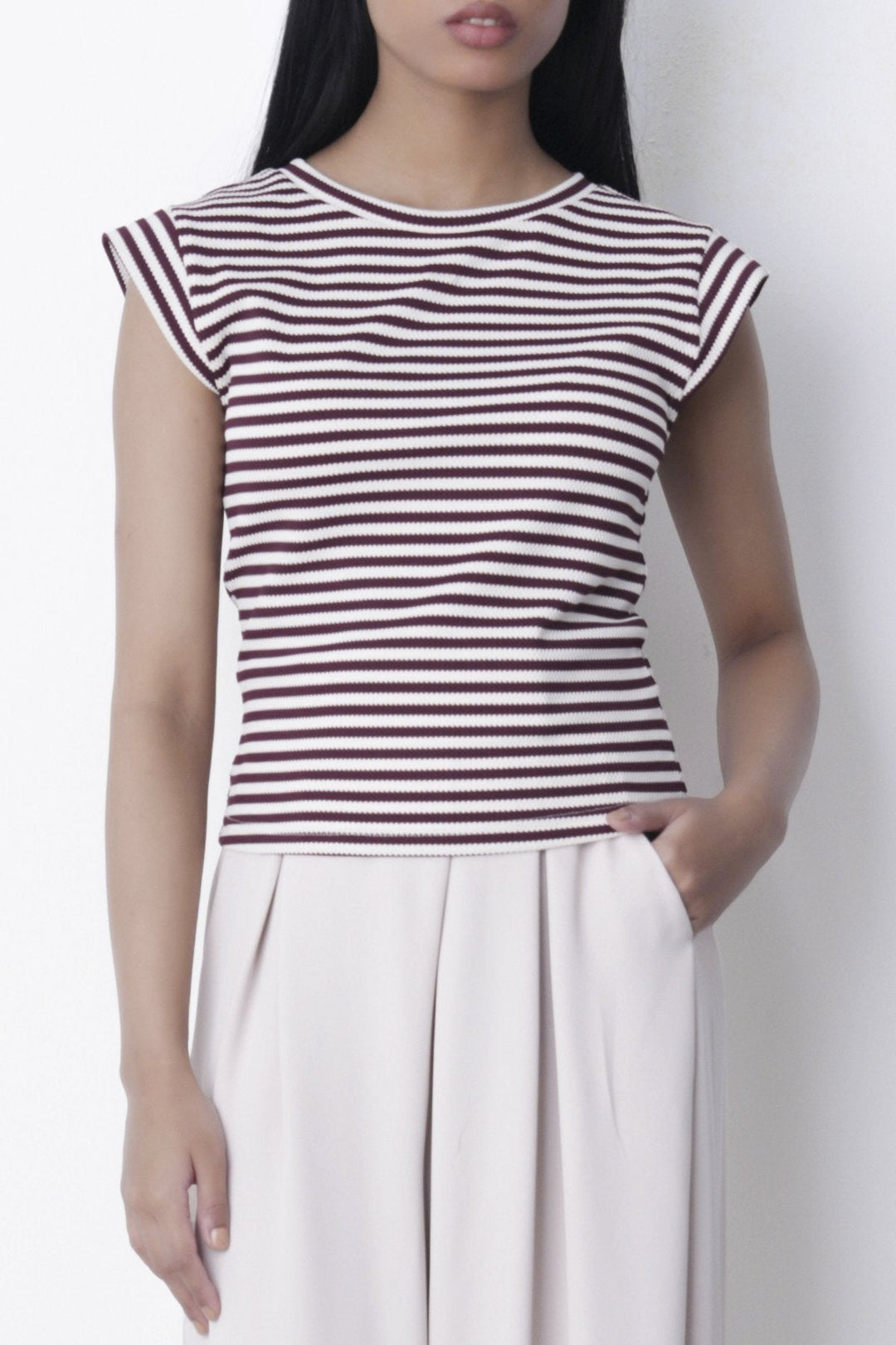 PLUM WHITE-YARN DYED TEE
