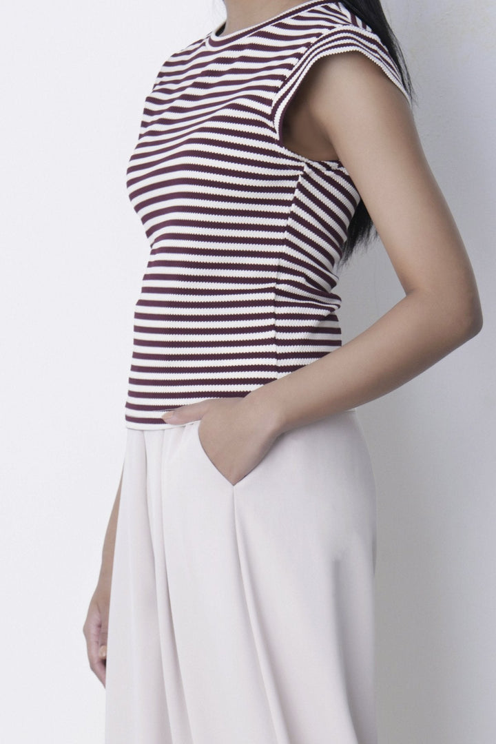PLUM WHITE-YARN DYED TEE