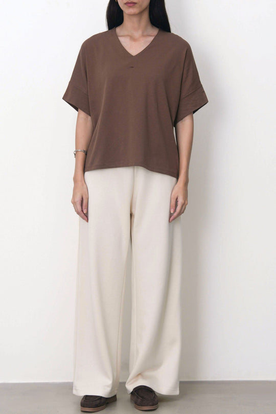 BROWN BATWING FLOW TEE