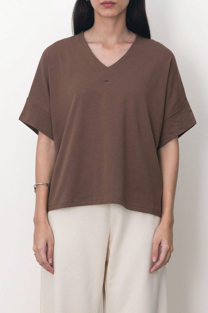 BROWN BATWING FLOW TEE