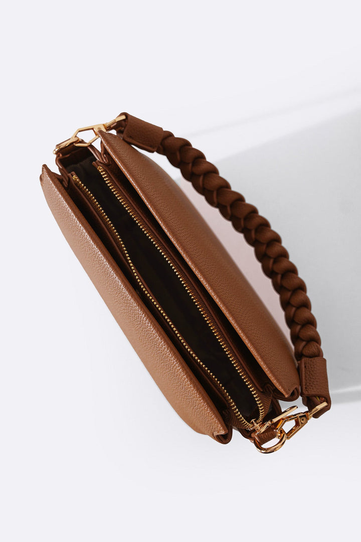 COFFEE BRAIDED TOP HANDLE BAG